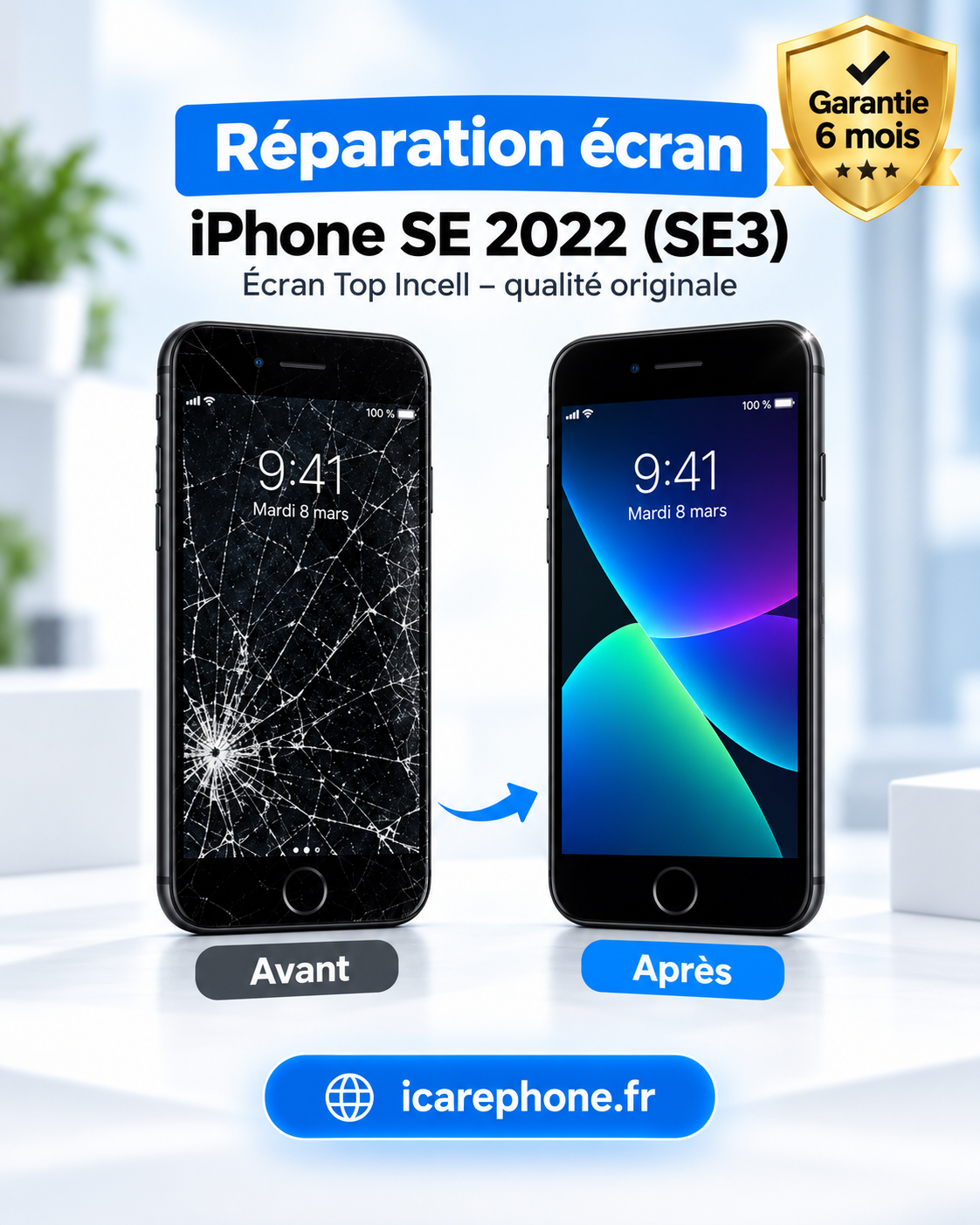 Réparation Écran iPhone SE 2022 (SE3) – Écran Original Quality Top Incell Noir